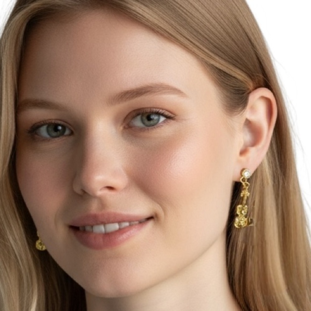 Gold Violin Drop Chain Earrings for Women